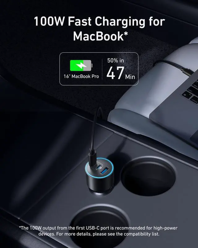 Alt view image 3 of 7 - iPhone 17 USB-C Car Charger, 167.5W Max 3-Port Ultra-Compact Type-C Fast Car Charger for MacBook Pro/Air, iPhone 17/16/15 Series, Samsung S24/S23, iPad Pro, AirPods and More