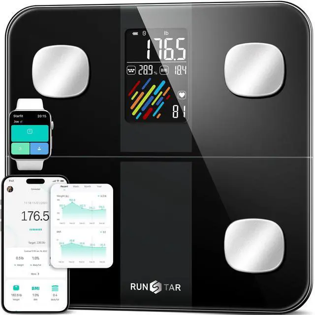 Main image of Smart Scale for Body Weight and Fat Percentage, High Accuracy Digital Bathroom Scale with Large Display for BMI Heart Rate 22 Body Composition Analyzer Sync with Fitness App 400lb