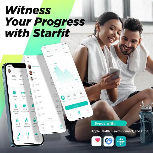 Alt view image 5 of 6 - Smart Scale for Body Weight and Fat Percentage, High Accuracy Digital Bathroom Scale with Large Display for BMI Heart Rate 22 Body Composition Analyzer Sync with Fitness App 400lb