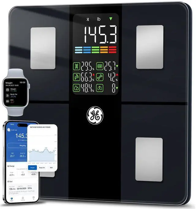 Main image of Scale for Body Weight, Body Fat, BMI, Muscle Mass, Smart Bathroom Scales with 14 Body Composition Metrics with Large Display, Accurate Bluetooth Weighing Machine with Fitness App, 400 lbs, Black