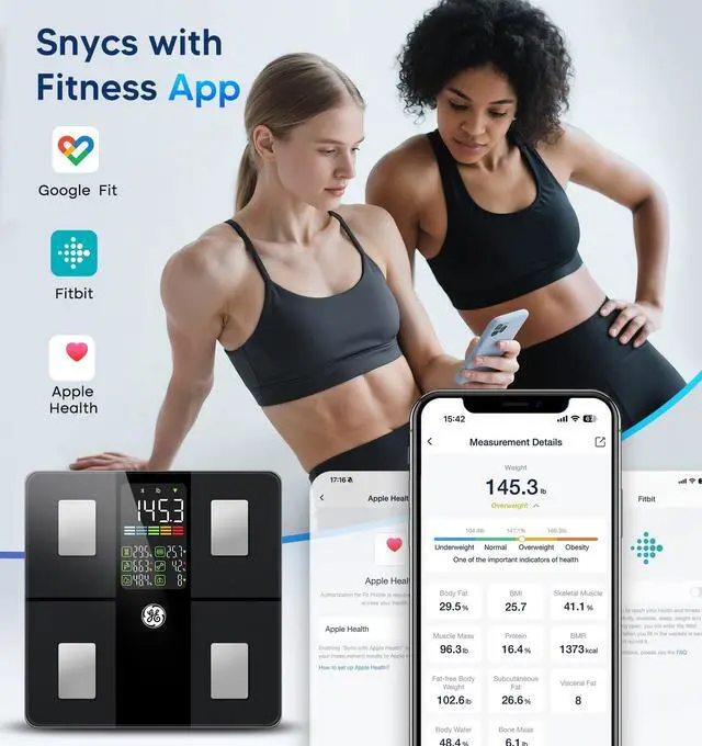 Alt view image 7 of 7 - Scale for Body Weight, Body Fat, BMI, Muscle Mass, Smart Bathroom Scales with 14 Body Composition Metrics with Large Display, Accurate Bluetooth Weighing Machine with Fitness App, 400 lbs, Black