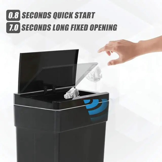 Alt view image 3 of 7 - 13 Gallon Trash Can Automatic Kitchen Trash Can Touch Free High-Capacity Garbage Can with Lid for Bedroom Bathroom Home Office 50 Liter (Black, 1) (1, Black)