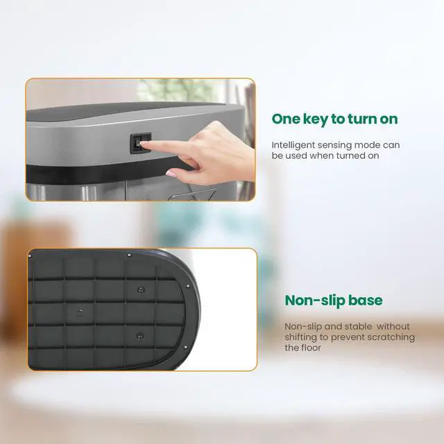 Alt view image 6 of 7 - Garbage Can 13 Gallon 50 Liter Kitchen Trash Can for Bathroom Bedroom Home Office Automatic Touch Free High-Capacity with Lid Brushed Stainless Steel Waste Bin