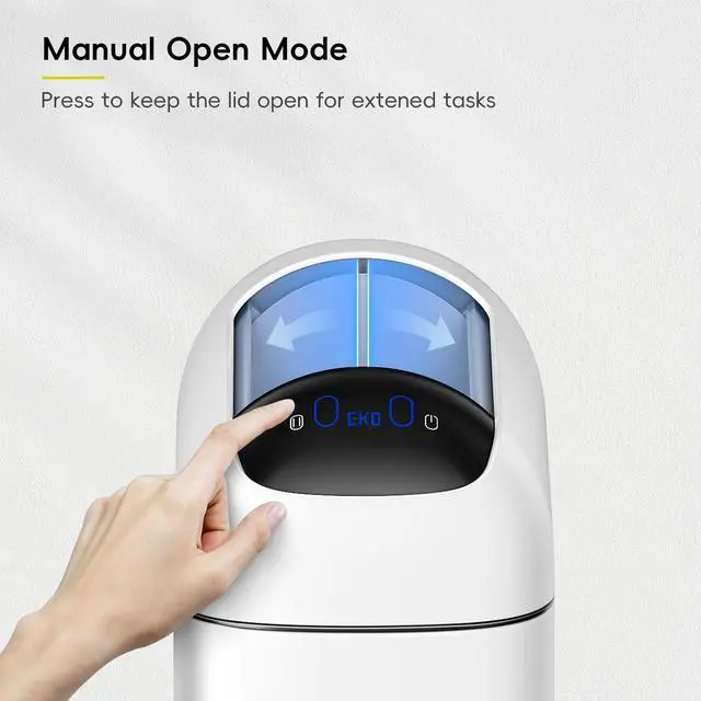 Alt view image 4 of 7 - Astro Slim Sensor Trash Can, 10L / 2.6 Gallon Touchless Garbage Bin with Soft-Close Retractable Wing Lid, Motion Sensor Stainless Steel Garbage Can for Bathroom, Kitchen, Office, Waterproof, White