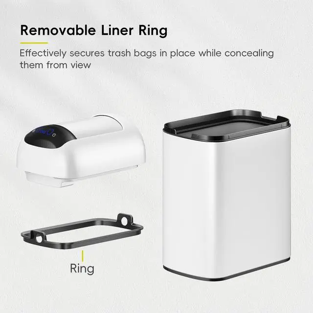 Alt view image 7 of 7 - Astro Slim Sensor Trash Can, 10L / 2.6 Gallon Touchless Garbage Bin with Soft-Close Retractable Wing Lid, Motion Sensor Stainless Steel Garbage Can for Bathroom, Kitchen, Office, Waterproof, White