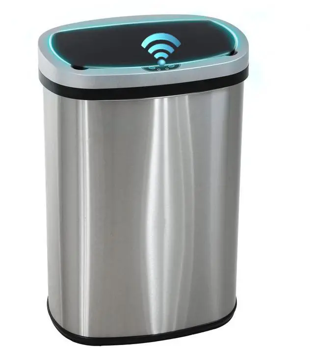 Main image of 13 Gallon / 50 Liter Trash Can Stainless Steel Touchless Trash Bin Oval Shape Office Waste Bin for Kitchen Bathroom Bedroom Living Room with Lid Powered by Batteries (not Included)