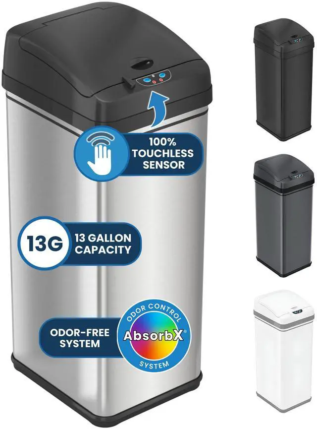 Main image of 13 Gallon Sensor Trash Can with Odor Filter, 50 Liter Automatic Kitchen Garbage Bin, Fingerprint-Proof Stainless Steel, Smart Hands-Free Motion Lid Pet-Proof Lock, Soft-Close, Matte Silver