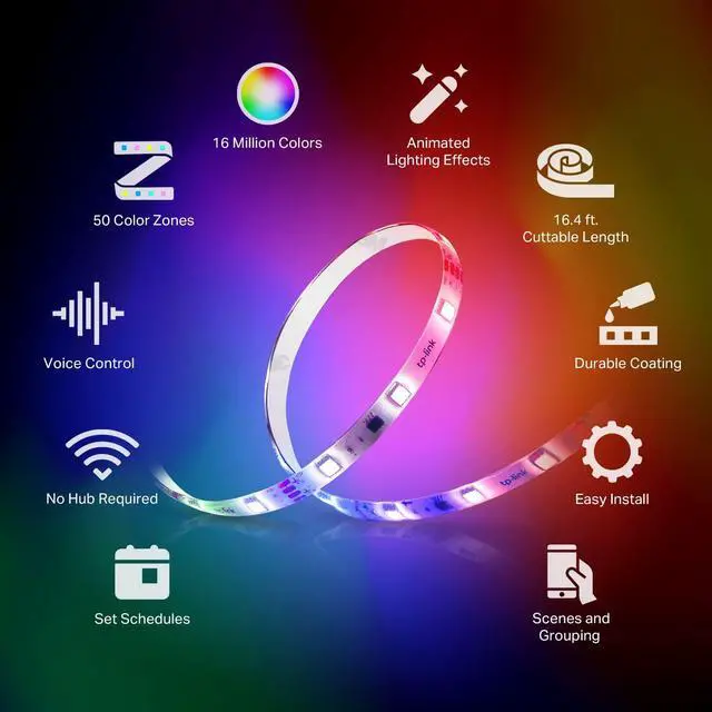 Alt view image 2 of 5 - LED Light Strip, 50 Color Zones RGBIC, 16.4ft Wi-Fi LED Strip Works w/ Alexa, Google Home & SmartThings, High Brightness, 16M Colors, PU Coating, Trimmable, 2 Yr Warranty (KL420L5)