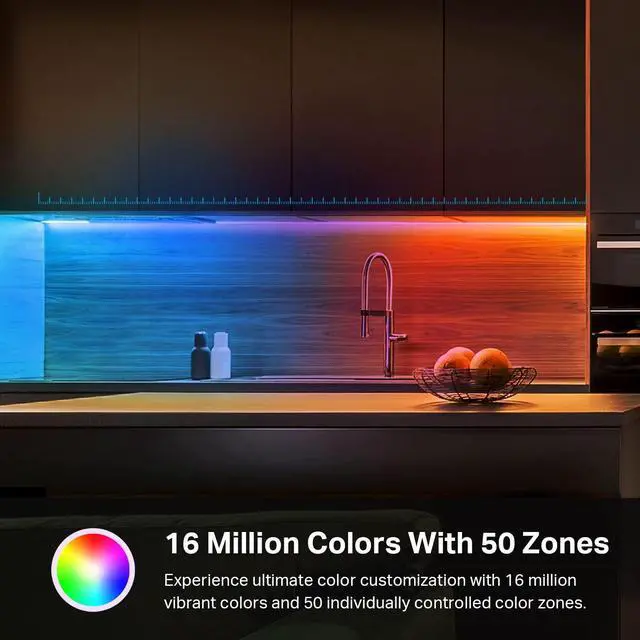 Alt view image 5 of 5 - LED Light Strip, 50 Color Zones RGBIC, 16.4ft Wi-Fi LED Strip Works w/ Alexa, Google Home & SmartThings, High Brightness, 16M Colors, PU Coating, Trimmable, 2 Yr Warranty (KL420L5)