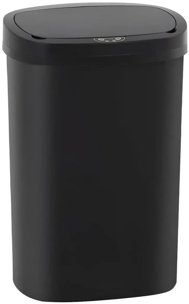 Main image of | 13 Gallon Trash Can with Lid | Automatic Touchless Garbage Can | Odor Control | Modern Oval Design | Easy to Clean | Plastic | Black | Fits Any Kitchen, Bathroom, Office or Home