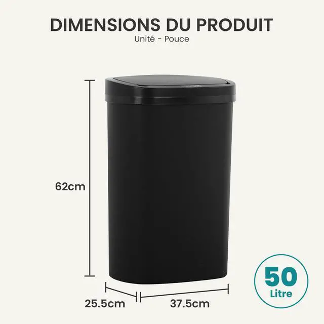 Alt view image 2 of 7 - | 13 Gallon Trash Can with Lid | Automatic Touchless Garbage Can | Odor Control | Modern Oval Design | Easy to Clean | Plastic | Black | Fits Any Kitchen, Bathroom, Office or Home