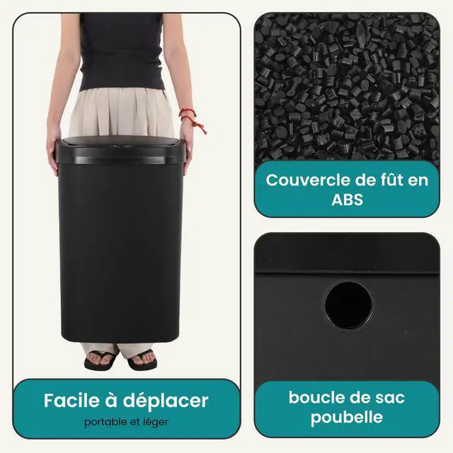 Alt view image 7 of 7 - | 13 Gallon Trash Can with Lid | Automatic Touchless Garbage Can | Odor Control | Modern Oval Design | Easy to Clean | Plastic | Black | Fits Any Kitchen, Bathroom, Office or Home