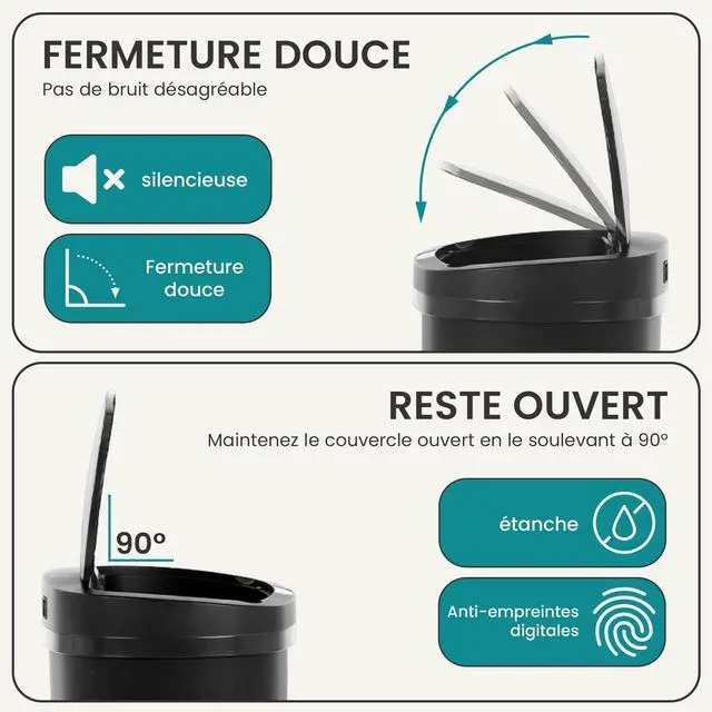 Alt view image 6 of 7 - | 13 Gallon Trash Can with Lid | Automatic Touchless Garbage Can | Odor Control | Modern Oval Design | Easy to Clean | Plastic | Black | Fits Any Kitchen, Bathroom, Office or Home