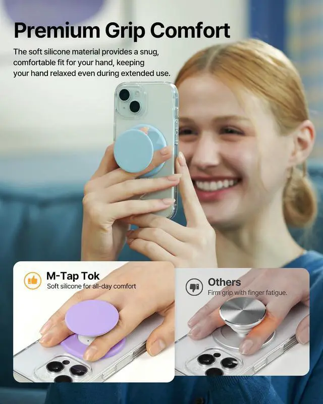 Alt view image 2 of 7 - for MagSafe Phone Grip, Soft Silicone Magnetic Finger Grip for iPhone 17/16/15/14/13, Comfortable One-Touch Holding, M-Tap Tok Black