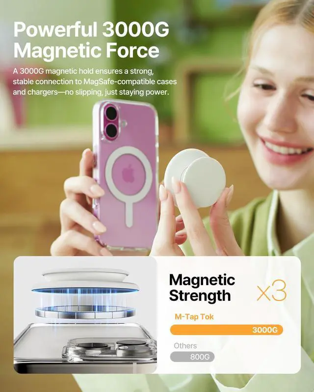 Alt view image 3 of 7 - for MagSafe Phone Grip, Soft Silicone Magnetic Finger Grip for iPhone 17/16/15/14/13, Comfortable One-Touch Holding, M-Tap Tok Black