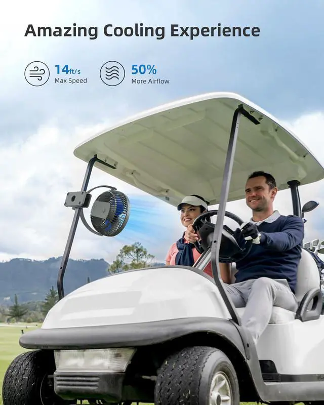 Alt view image 2 of 7 - 10000mAh Rechargeable Portable 8-Inch Clip-on Fan, USB Car Fan 4 Speeds, Sturdy Clamp for Office Desk, Golf Cart, Stroller, Outdoor, Travel, Camping, Tent, Gym, Treadmill