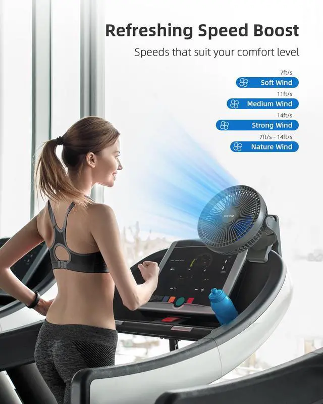 Alt view image 5 of 7 - 10000mAh Rechargeable Portable 8-Inch Clip-on Fan, USB Car Fan 4 Speeds, Sturdy Clamp for Office Desk, Golf Cart, Stroller, Outdoor, Travel, Camping, Tent, Gym, Treadmill