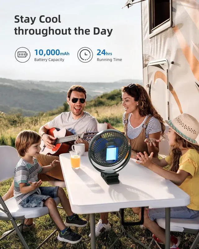 Alt view image 3 of 7 - 10000mAh Rechargeable Portable 8-Inch Clip-on Fan, USB Car Fan 4 Speeds, Sturdy Clamp for Office Desk, Golf Cart, Stroller, Outdoor, Travel, Camping, Tent, Gym, Treadmill