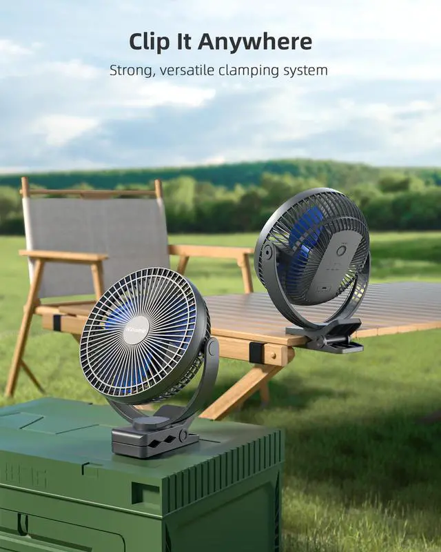 Alt view image 6 of 7 - 10000mAh Rechargeable Portable 8-Inch Clip-on Fan, USB Car Fan 4 Speeds, Sturdy Clamp for Office Desk, Golf Cart, Stroller, Outdoor, Travel, Camping, Tent, Gym, Treadmill