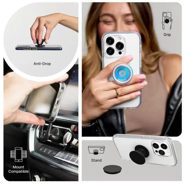 Alt view image 6 of 6 - Phone Grip Slide for Phones and Cases, Sliding Phone Grip with Expanding Kickstand - Clear on White