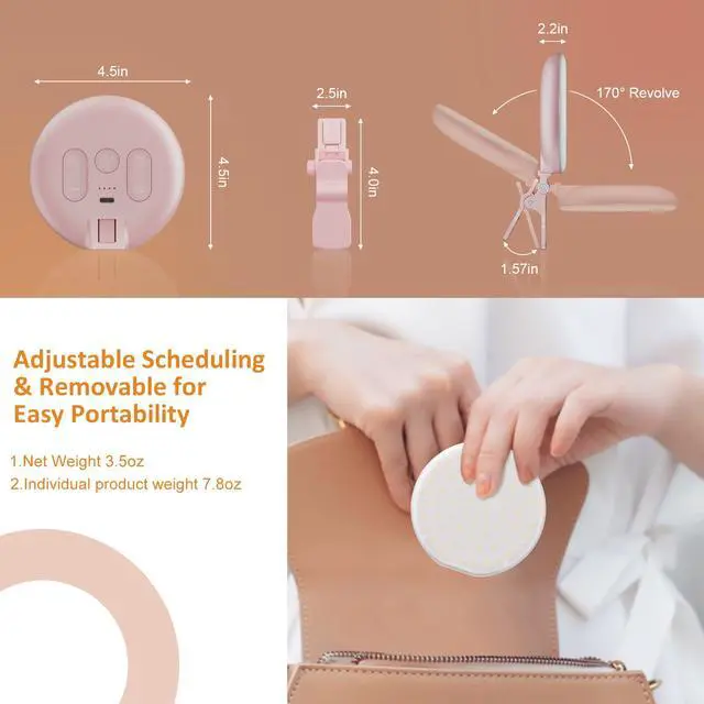 Alt view image 3 of 6 - 60 LED Ring Light, Rechargeable Selfie With Front & Back Clip, 2500-6500K Portable Phone, Adjustable 3 Modes for iPhone, iPad, Tablet, Laptop, CRI97+, 90 Grams (Pink)