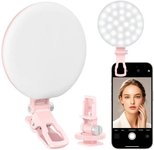 Main image of 60 LED Ring Light, Rechargeable Selfie With Front & Back Clip, 2500-6500K Portable Phone, Adjustable 3 Modes for iPhone, iPad, Tablet, Laptop, CRI97+, 90 Grams (Pink)