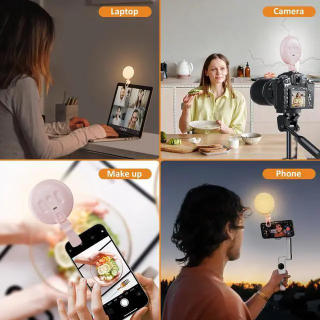 Alt view image 5 of 6 - 60 LED Ring Light, Rechargeable Selfie With Front & Back Clip, 2500-6500K Portable Phone, Adjustable 3 Modes for iPhone, iPad, Tablet, Laptop, CRI97+, 90 Grams (Pink)