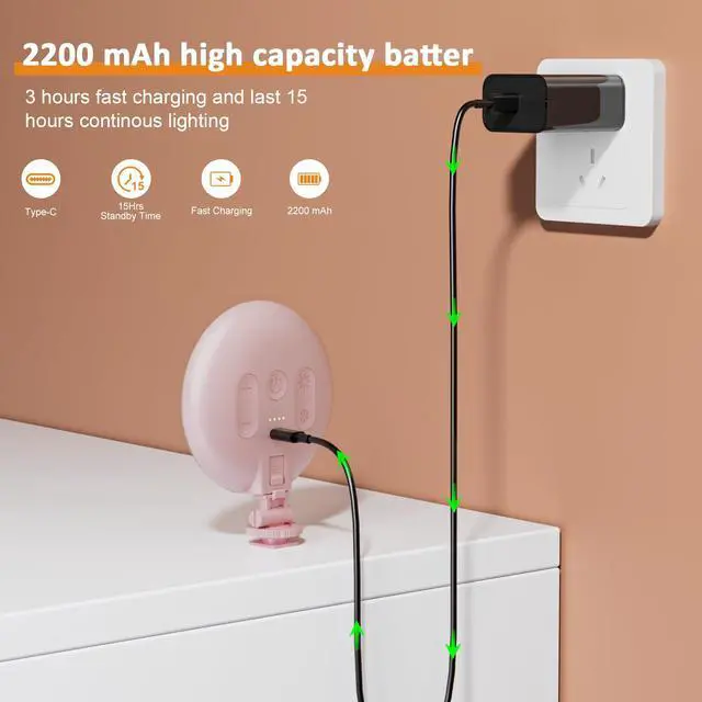 Alt view image 6 of 6 - 60 LED Ring Light, Rechargeable Selfie With Front & Back Clip, 2500-6500K Portable Phone, Adjustable 3 Modes for iPhone, iPad, Tablet, Laptop, CRI97+, 90 Grams (Pink)