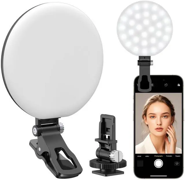 Main image of 60 LED Ring Light, Rechargeable Selfie With Front & Back Clip, 2500-6500K Portable Phone, Adjustable 3 Modes for iPhone, iPad, Tablet, Laptop, CRI97+, 90 Grams (Black)