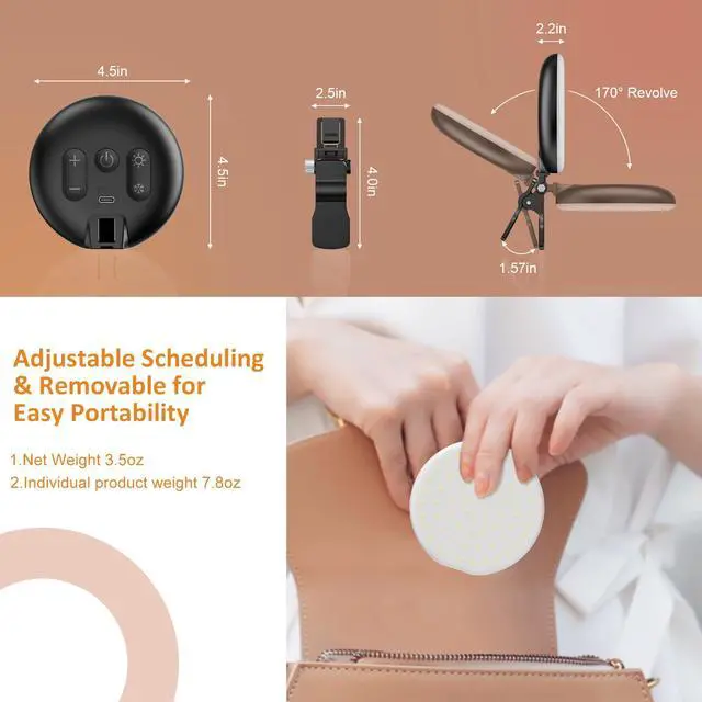 Alt view image 3 of 6 - 60 LED Ring Light, Rechargeable Selfie With Front & Back Clip, 2500-6500K Portable Phone, Adjustable 3 Modes for iPhone, iPad, Tablet, Laptop, CRI97+, 90 Grams (Black)