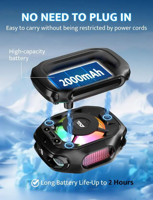 Alt view image 2 of 7 - Magnetic Cell Phone Cooler for Gaming, Portable Phone Cooling Fan with Rechargeable Battery, Phone Radiator with RGB Light, Compatible with iPhone/Samsung/Android/iPad/Tablet (DK-GT)