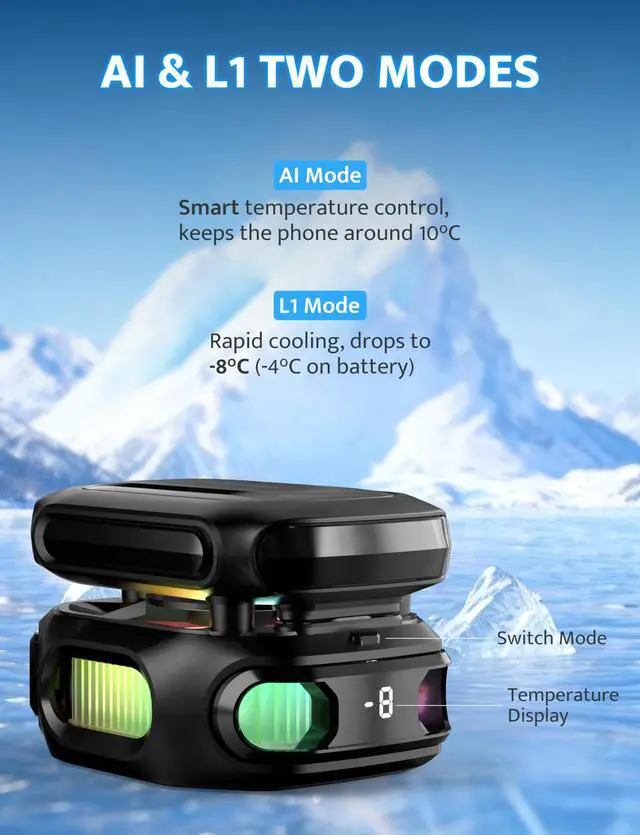 Alt view image 4 of 7 - Magnetic Cell Phone Cooler for Gaming, Portable Phone Cooling Fan with Rechargeable Battery, Phone Radiator with RGB Light, Compatible with iPhone/Samsung/Android/iPad/Tablet (DK-GT)