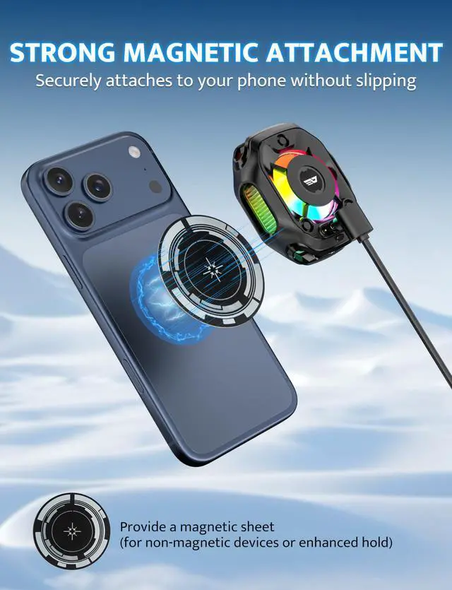 Alt view image 5 of 7 - Magnetic Cell Phone Cooler for Gaming, Portable Phone Cooling Fan with Rechargeable Battery, Phone Radiator with RGB Light, Compatible with iPhone/Samsung/Android/iPad/Tablet (DK-GT)