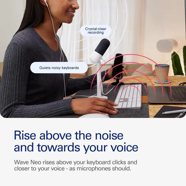Alt view image 3 of 7 - Wave Neo USB Condenser Microphone, Tap to Mute, for Gaming, Streaming, Meetings, Voice Recording on Teams/Zoom/OBS/Twitch/YouTube & more, Plug-n-Play, Works on Laptop, PC, Mac, iPad, iPhone
