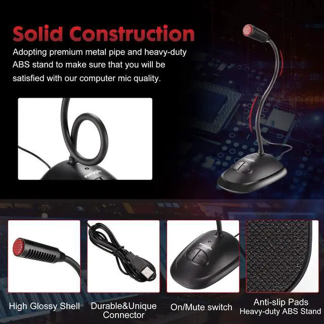 Alt view image 2 of 7 - USB Computer Microphone, Plug&Play Cardioid Condenser PC Laptop Mic, On/Off and Mute Buttons with LED Indicator, Compatible with Windows/Mac, Ideal for YouTube,Zoom,Recording,Games (6ft)