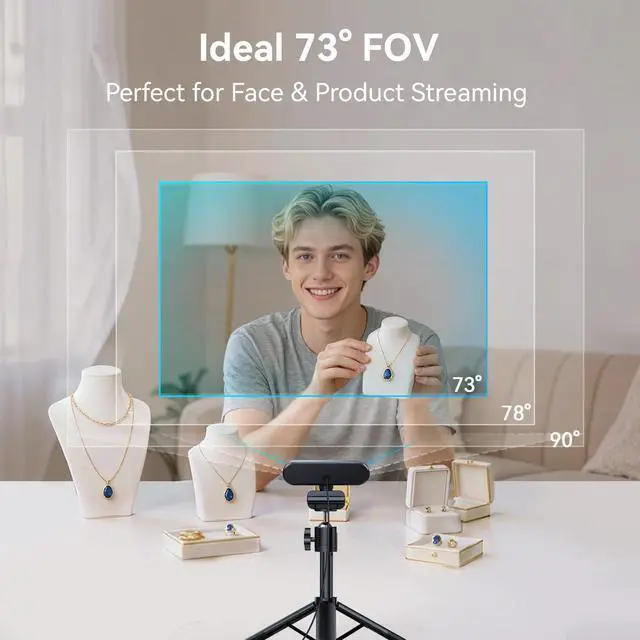 Alt view image 7 of 7 - C60E 4K Webcam with Tripod, Streaming Camera with PDAF Autofocus, Dual Microphones, Auto Light Correction, 73° FOV, Plug & Play USB Webcam for Live Streaming, Gaming & Real-Time Interaction