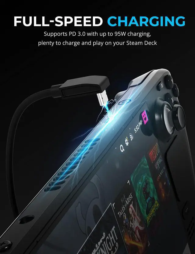 Alt view image 3 of 7 - Docking Station for Steam Deck & ROG Ally 6-Port USB-C Hub with 95W PD Charging, 4K HDMI, 3 USB-A Ports, Type-C Data, Integrated Cable Works with Tablets & Laptops (DS-SD6P)