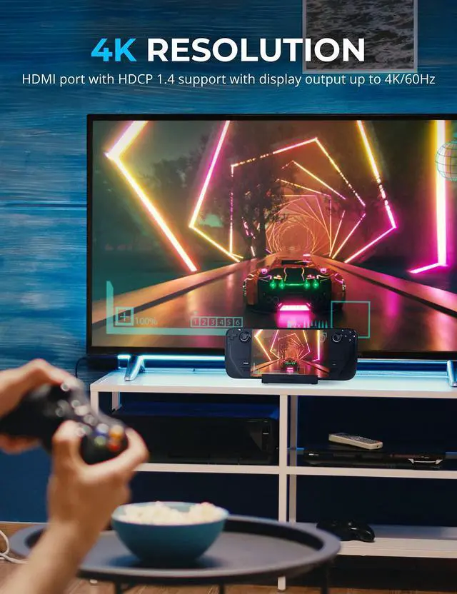 Alt view image 4 of 7 - Docking Station for Steam Deck & ROG Ally 6-Port USB-C Hub with 95W PD Charging, 4K HDMI, 3 USB-A Ports, Type-C Data, Integrated Cable Works with Tablets & Laptops (DS-SD6P)