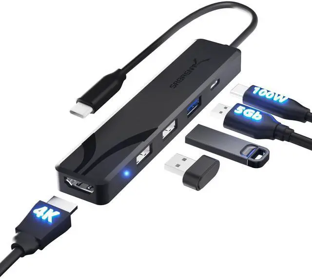 Main image of USB C Hub, USB C to HDMI 4K@60Hz, Type C Hub Multiport Adapter, 100W Power Delivery, Compatible with MacBook, Laptop (HB-TC5P)