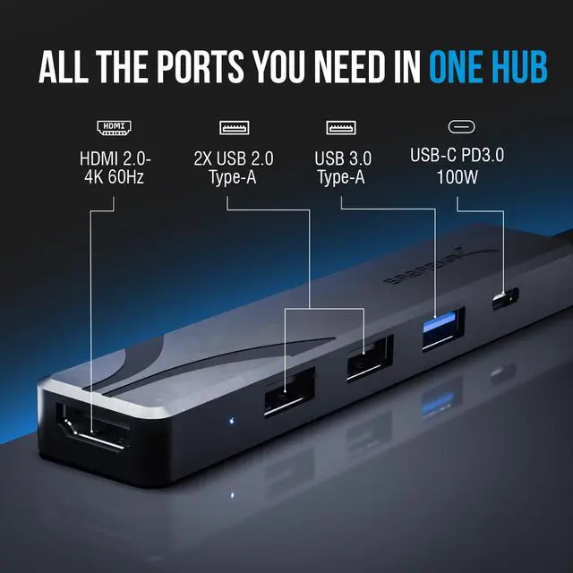 Alt view image 6 of 7 - USB C Hub, USB C to HDMI 4K@60Hz, Type C Hub Multiport Adapter, 100W Power Delivery, Compatible with MacBook, Laptop (HB-TC5P)