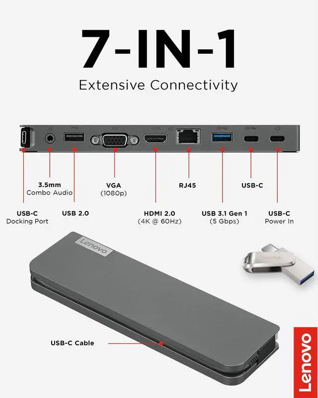 Alt view image 3 of 7 - 7-in-1 Portable USB-C Mini Dock - HDMI & VGA, 45W Charging, Compatible with, Apple & USB-C Laptops, G0A70065US