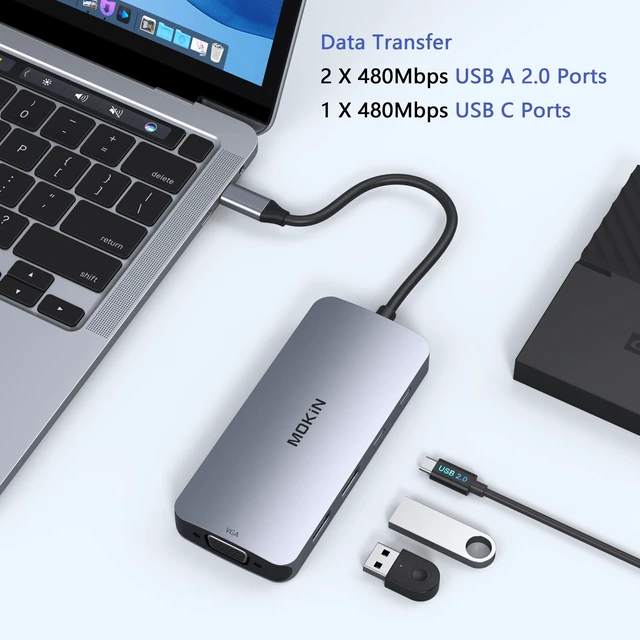 Alt view image 6 of 6 - USB C Docking Station Dual HDMI, Docking Station 3 Monitors, DisplayPort, VGA, 100W PD Charging, 2USB A 2.0, USB C 2.0 Ports Multiport Adapter, 8 in 1 USB Hub for Dell, HP, Lenovo ThinkPad