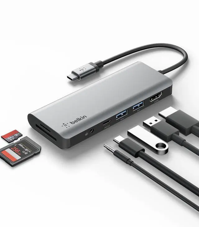 Main image of USB-C Hub, 7-in-1 MultiPort Docking Station for MacBook & Windows - 85W USB-C Power Delivery 3.0, 4K HDMI 1.4, 2x USB-A 3.0, SD 3.0, Micro SD 3.0, & 3.5mm Audio Jack