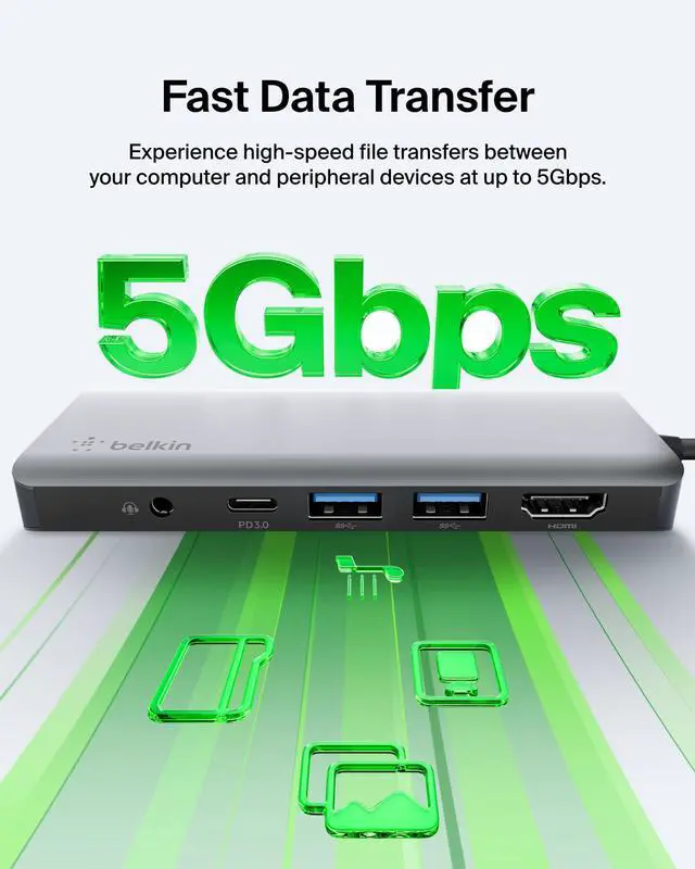 Alt view image 5 of 7 - USB-C Hub, 7-in-1 MultiPort Docking Station for MacBook & Windows - 85W USB-C Power Delivery 3.0, 4K HDMI 1.4, 2x USB-A 3.0, SD 3.0, Micro SD 3.0, & 3.5mm Audio Jack