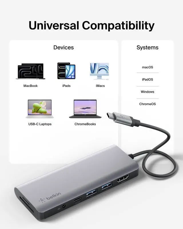 Alt view image 7 of 7 - USB-C Hub, 7-in-1 MultiPort Docking Station for MacBook & Windows - 85W USB-C Power Delivery 3.0, 4K HDMI 1.4, 2x USB-A 3.0, SD 3.0, Micro SD 3.0, & 3.5mm Audio Jack