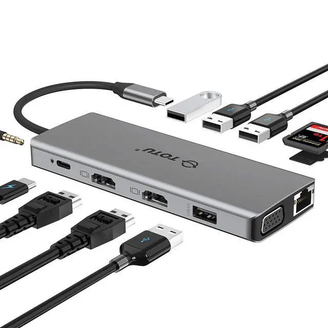 Main image of 13-in-1 USB-C Hub with Ethernet, 4K HDMI, VGA, PD, SD/TF Cards Reader, Mic/Audio Docking Station for MacBook Pro Air XPS and Other USB-C Laptops