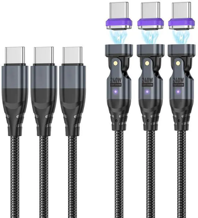 Main image of USB C to USB C Magnetic Charging Cable (3 Pack, 1.6ft+3.3ft+6ft) 180 Rotation Magnet Phone Charger 16PIN PD 240W Magnetic USB C Charging Cable Magnet Charger Data Transfer Cord for Type C Device