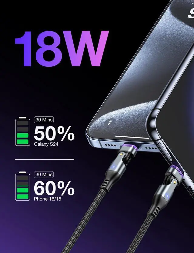 Alt view image 2 of 7 - 16PIN USB C Magnetic Charging Cable (3Pack, 3.3/6.6/6.6ft), 180° Rotation Magnet Charger Cable/Magnetic USB C Cables/Magnet Phone Charger/Data Transfer Charging Cables for Phone/Tablet/Laptop