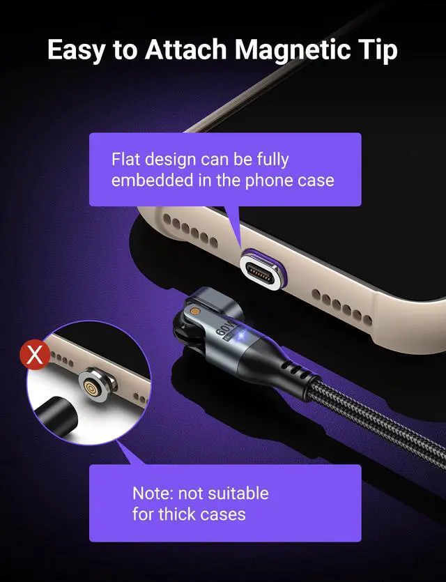 Alt view image 4 of 7 - 16PIN USB C Magnetic Charging Cable (3Pack, 3.3/6.6/6.6ft), 180° Rotation Magnet Charger Cable/Magnetic USB C Cables/Magnet Phone Charger/Data Transfer Charging Cables for Phone/Tablet/Laptop