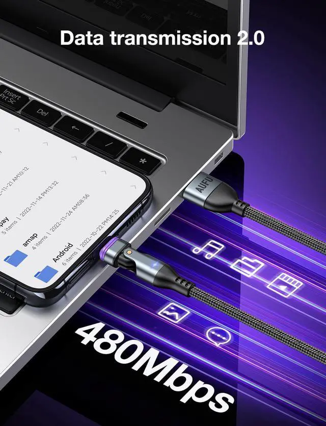 Alt view image 5 of 7 - 16PIN USB C Magnetic Charging Cable (3Pack, 3.3/6.6/6.6ft), 180° Rotation Magnet Charger Cable/Magnetic USB C Cables/Magnet Phone Charger/Data Transfer Charging Cables for Phone/Tablet/Laptop